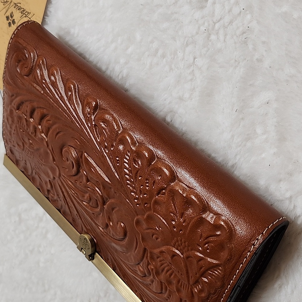 NWT Patricia Nash Cauchy Tooed Leather Frame Wallet Tan  Florence color pattern - Picture 10 of 16
